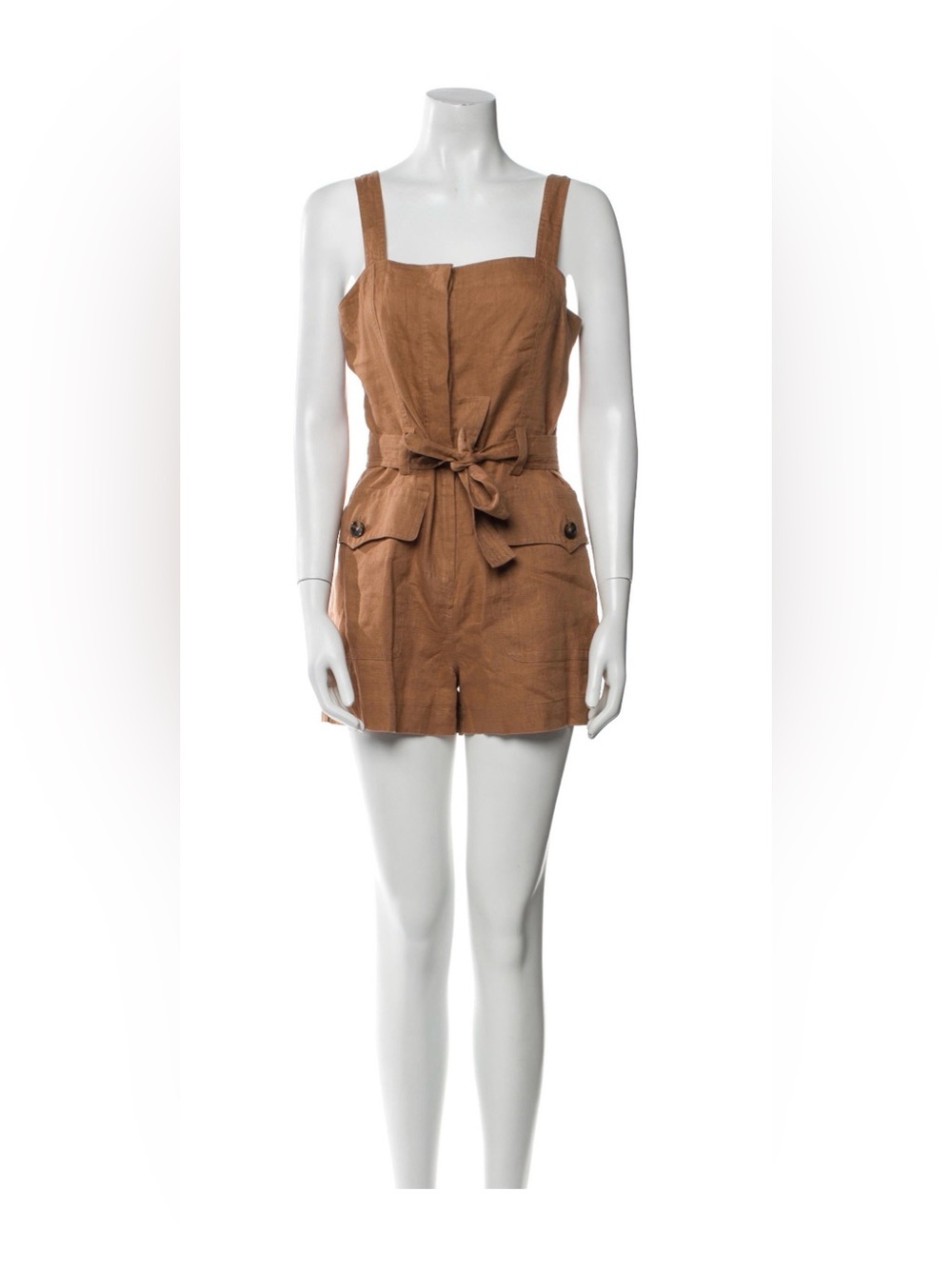 ALC Linen Brown Tie-Waist Linen Romper